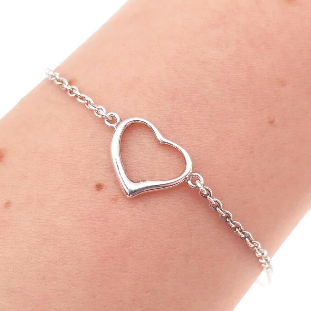 Boma 925 Sterling Silver Vintage Open Heart Cable Link Bracelet 7.5"